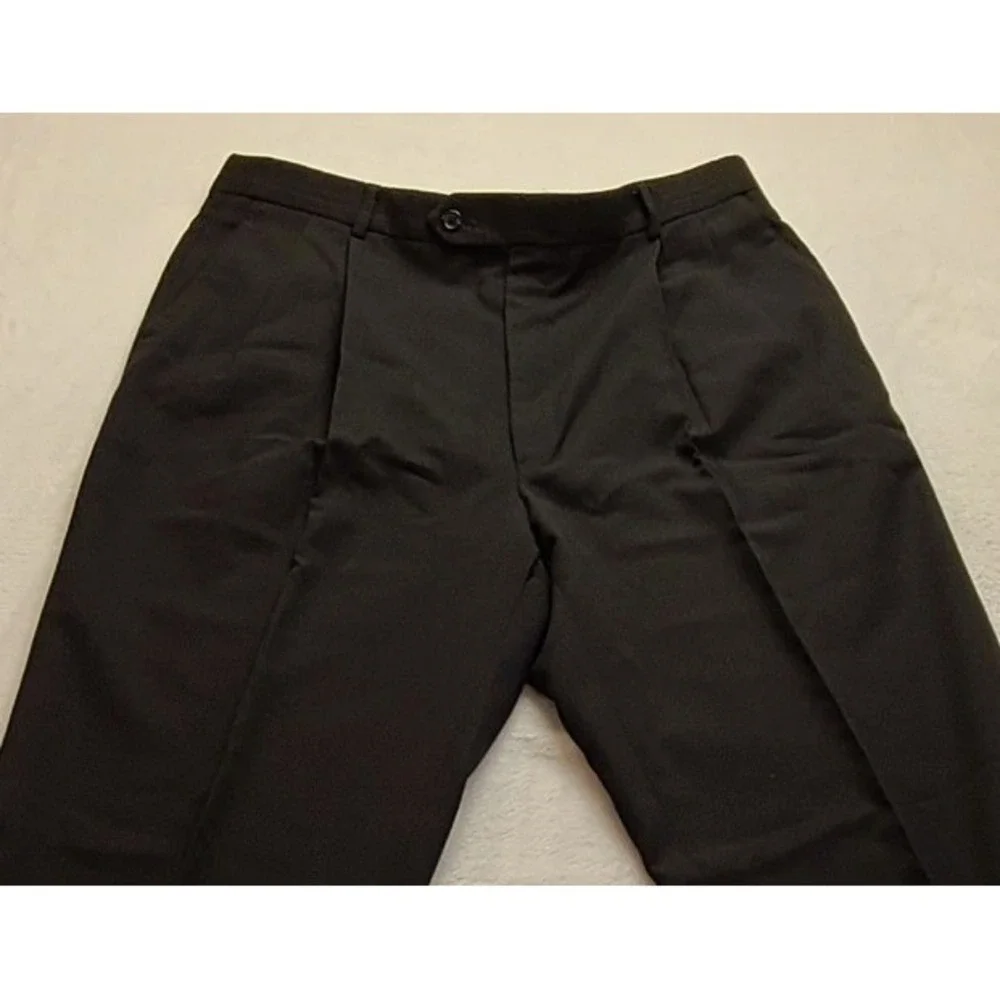 Men's Black Pleated Cuffed Dress Pants Straight Leg Trousers 35x31 Casual Office